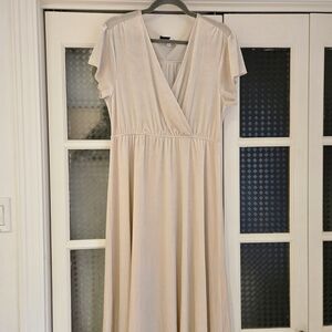 Cream Velvet Wrap-Style Midi Dress